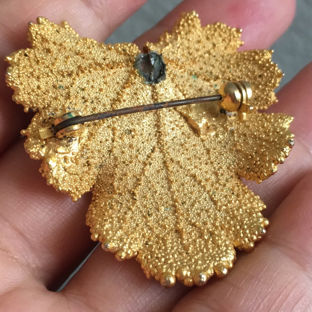 C.70s 24k Gold Dipped Real Leaf Brooch - image 5